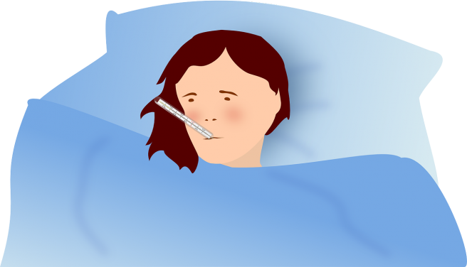 Femeie care are febră și stă în pat